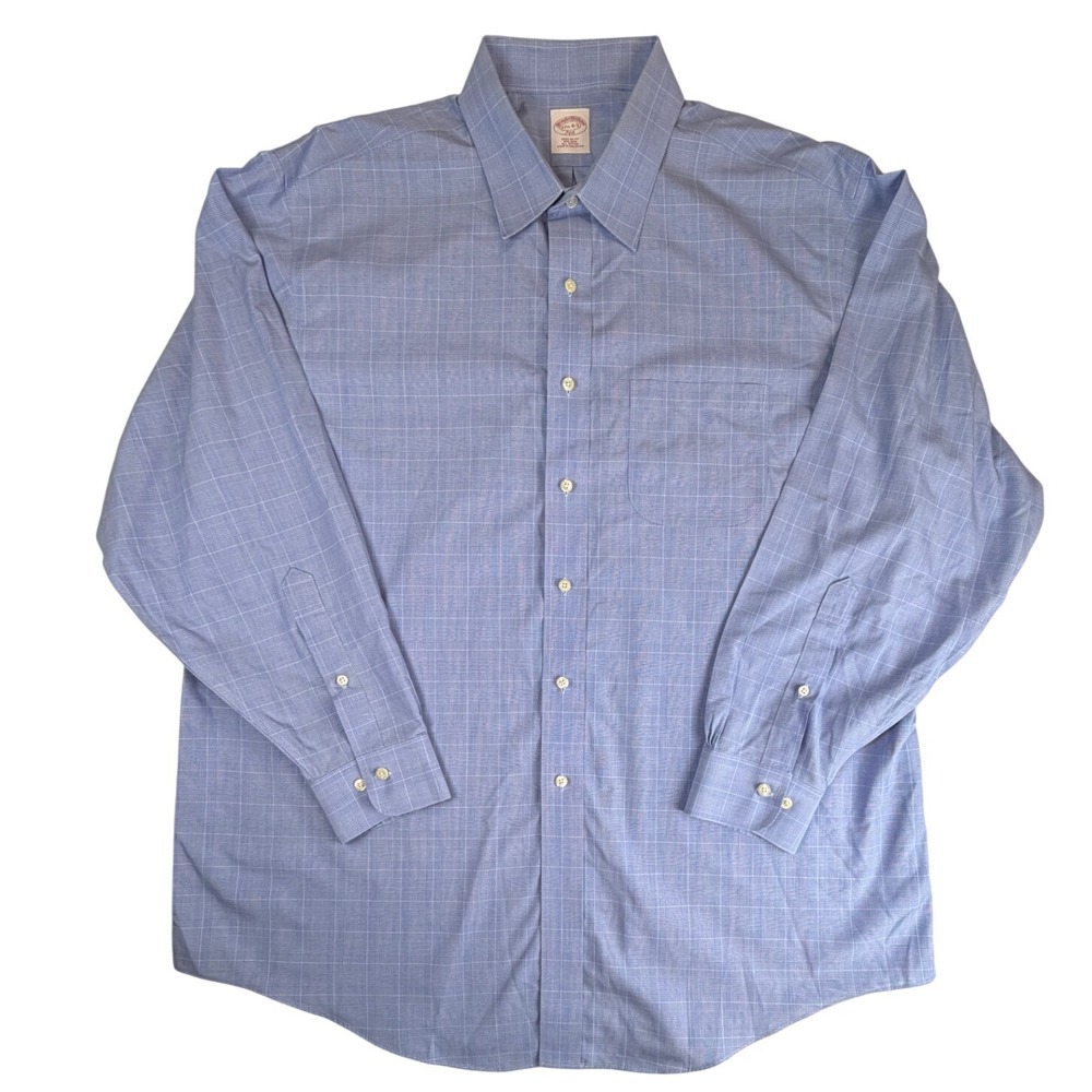 Brooks Brothers 346 Mens 17.5 34/35 Blue Glen Plaid Non-Iron Dress Shirt Regular - Picture 2 of 4